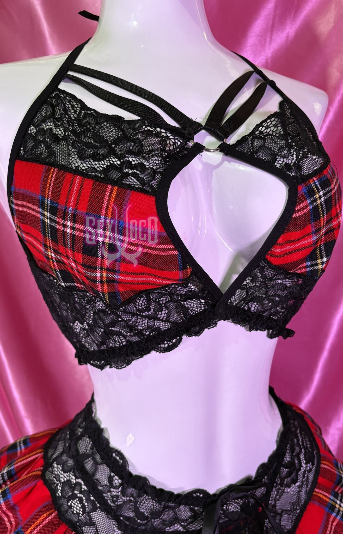 Disfraz de Colegiala "Rebel Tartan" - Top con Arnés y Minifalda ❤️🖤