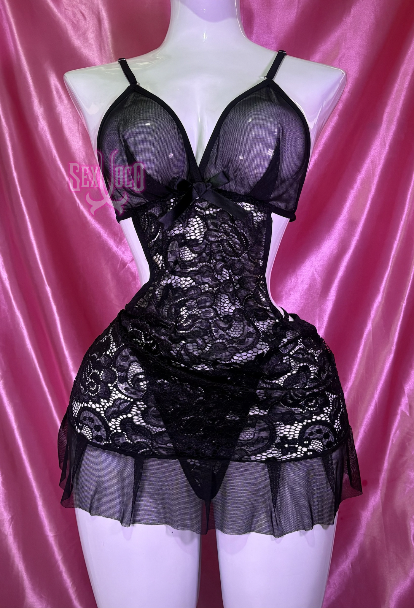 Baby doll "Tentación Fatal" corsé de encaje y olán 🖤🎀
