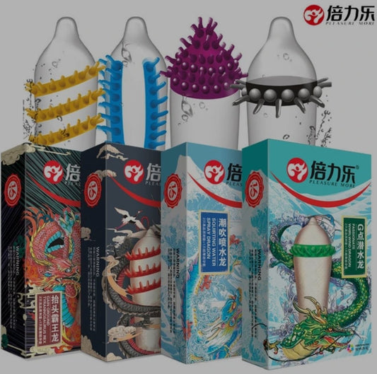 Condones Ultra-Texturizados Pleasure More – Máxima Estimulación (2 pz por caja 🐉🔥