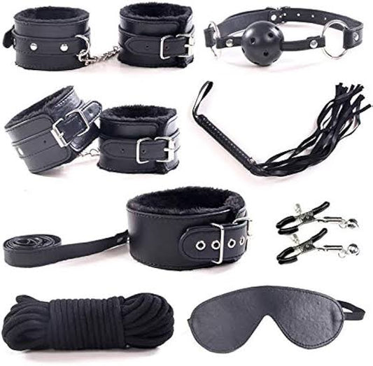Kit BDSM "Hard Restraint" – Set de 9 Piezas en Vinipiel 🖤⛓️